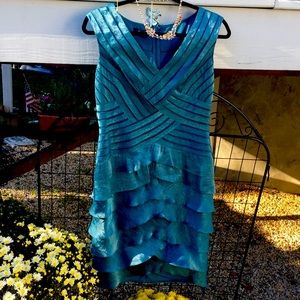 Dress Barn Scalloped and Tiered Teal Cocktail Dress